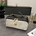 【PU Color-Block Cosmetic Bag】 Leather Handle Metal Zipper, Color-Block Simple Partition, Main Compartment Stores Cosmetics & Toiletries, Lightweight & Versatile for Commuting & Travel./brown
