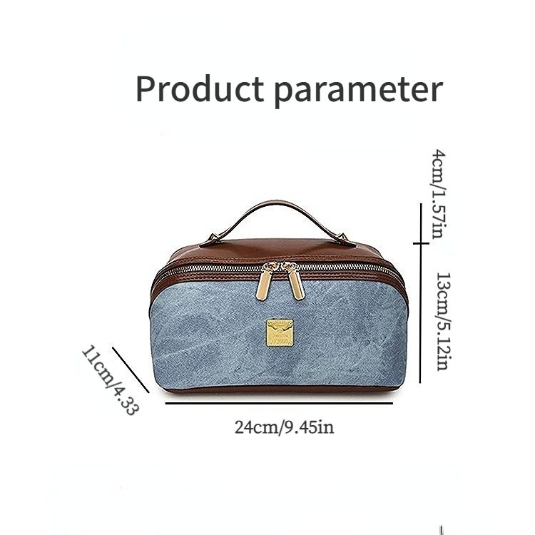 【PU Color-Block Cosmetic Bag】 Leather Handle Metal Zipper, Color-Block Simple Partition, Main Compartment Stores Cosmetics & Toiletries, Lightweight & Versatile for Commuting & Travel./brown