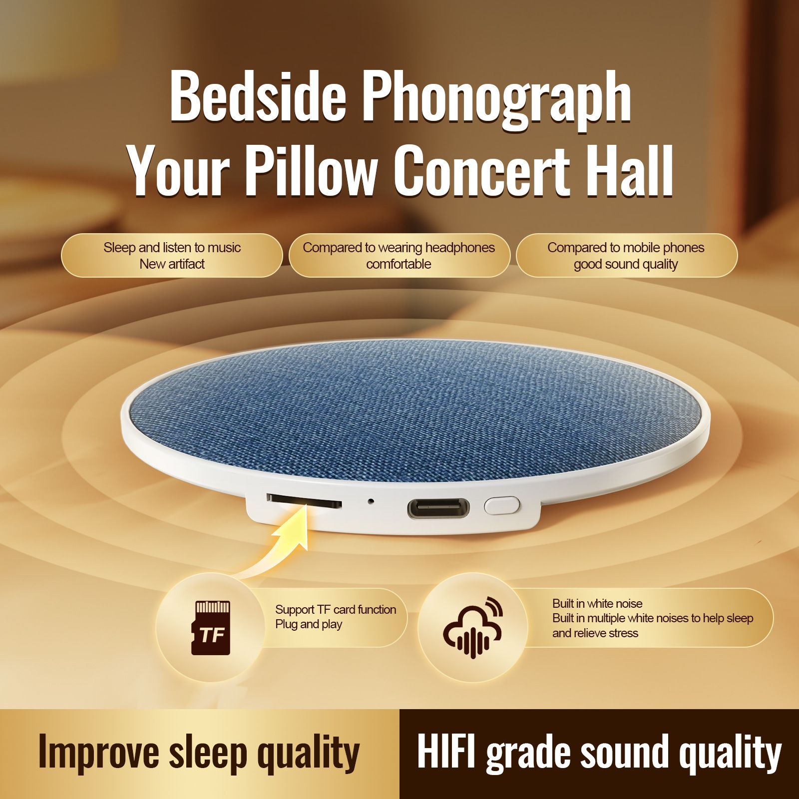 2026 New Pillow Sleep Speaker: Under-Pillow Audio, Listen to Music and Audiobooks for Stress Relief, White Noise for Better Sleep, Essential for Travel and Home/Hemp cloth