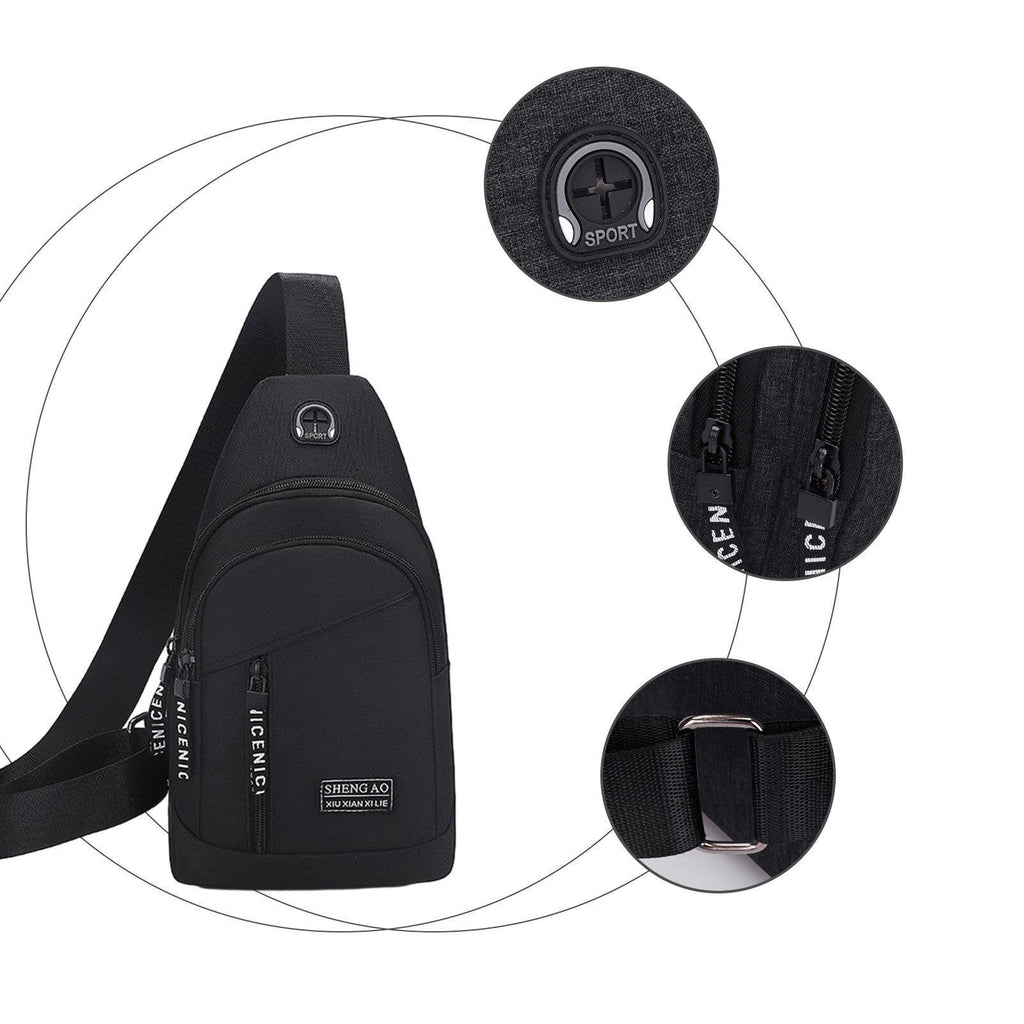 Waterproof Crossbody Sling Bag for Women and Men, Black Small Chest Backpack for Hiking Travel Camping