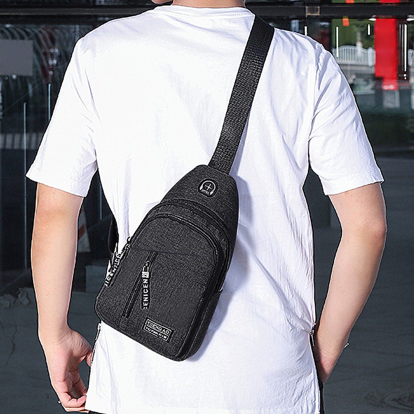 Waterproof Crossbody Sling Bag for Women and Men, Black Small Chest Backpack for Hiking Travel Camping