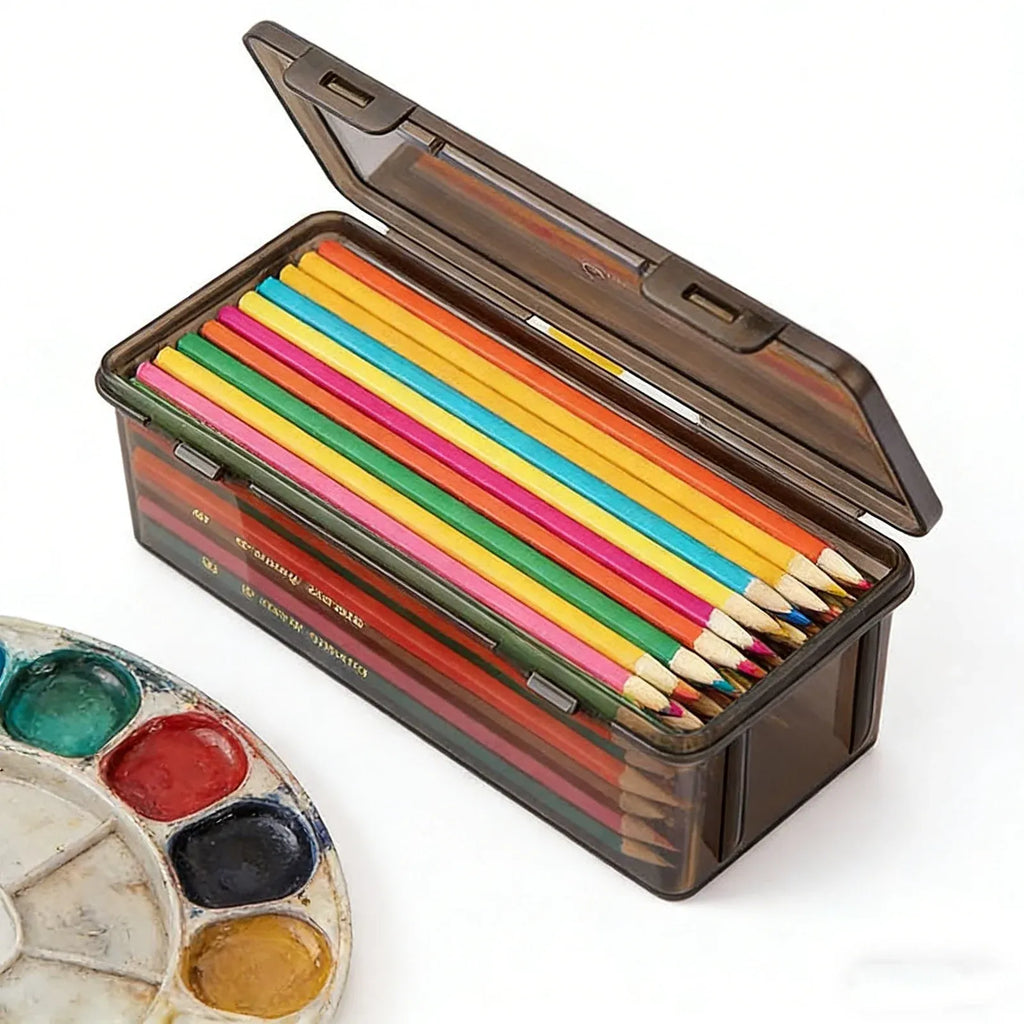 Large Clear Pencil Case With Snap Tight Lid, Plastic Crayon Marker Box for Art Craft Storage