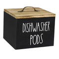 Black Wooden Dishwasher Pod Storage Container With Lid, Farmhouse Countertop Organizer