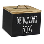 Black Wooden Dishwasher Pod Storage Container With Lid, Farmhouse Countertop Organizer