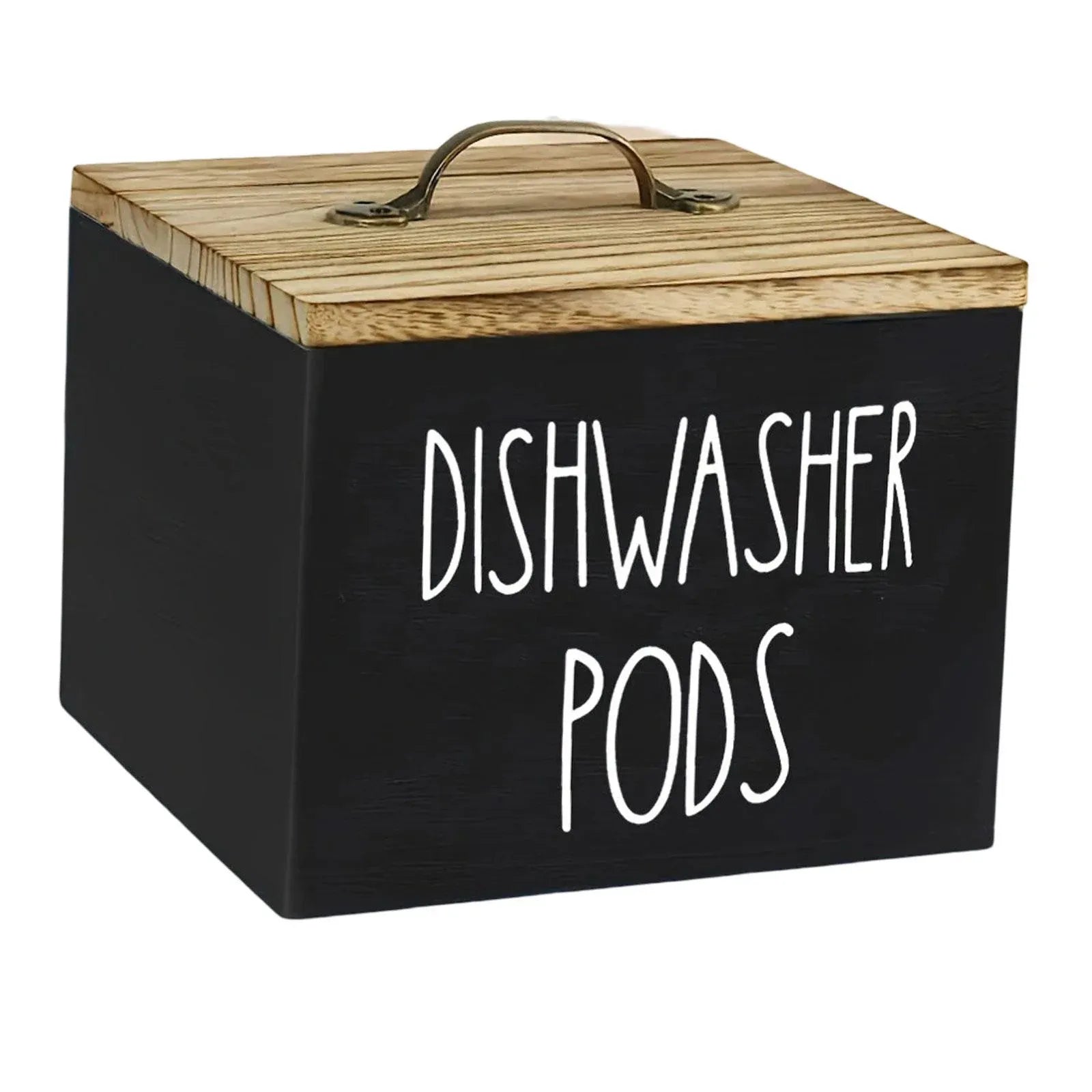 Black Wooden Dishwasher Pod Storage Container With Lid, Farmhouse Countertop Organizer