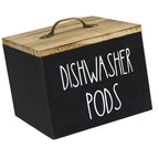 Black Wooden Dishwasher Pod Storage Container With Lid, Farmhouse Countertop Organizer