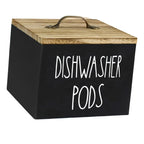 Black Wooden Dishwasher Pod Storage Container With Lid, Farmhouse Countertop Organizer