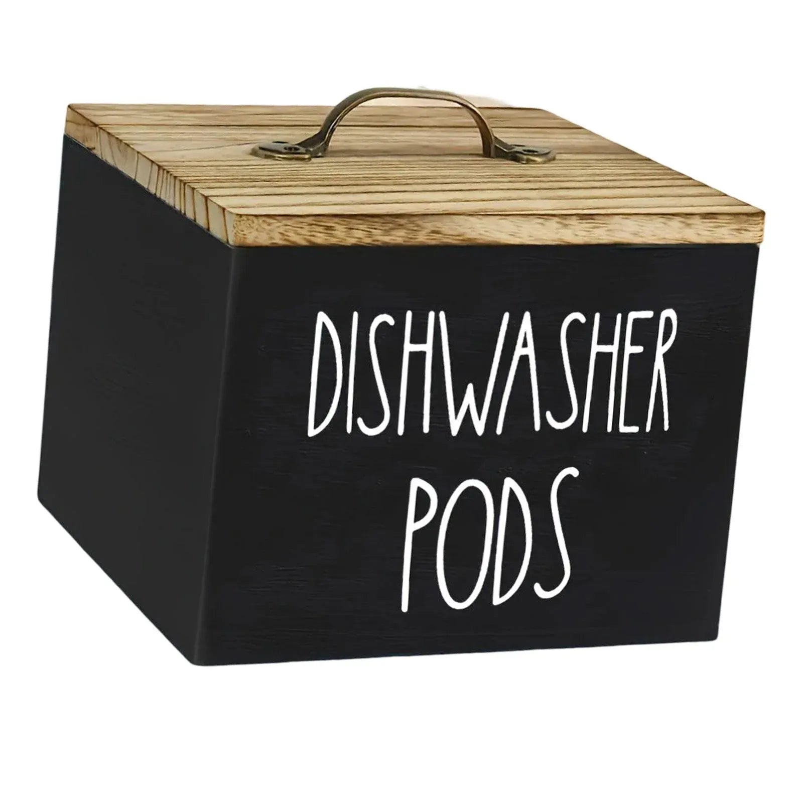Black Wooden Dishwasher Pod Storage Container With Lid, Farmhouse Countertop Organizer