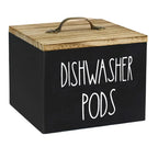 Black Wooden Dishwasher Pod Storage Container With Lid, Farmhouse Countertop Organizer