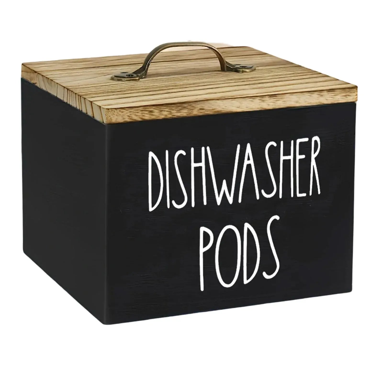 Black Wooden Dishwasher Pod Storage Container With Lid, Farmhouse Countertop Organizer