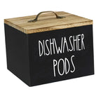Black Wooden Dishwasher Pod Storage Container With Lid, Farmhouse Countertop Organizer