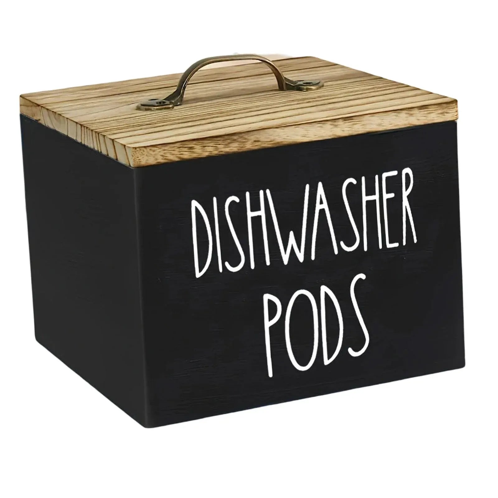 Black Wooden Dishwasher Pod Storage Container With Lid, Farmhouse Countertop Organizer