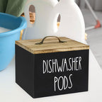 Black Wooden Dishwasher Pod Storage Container With Lid, Farmhouse Countertop Organizer