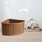 Triangular Imitation Rattan Corner Storage Basket for Bathroom Living Room Pantry Organizer