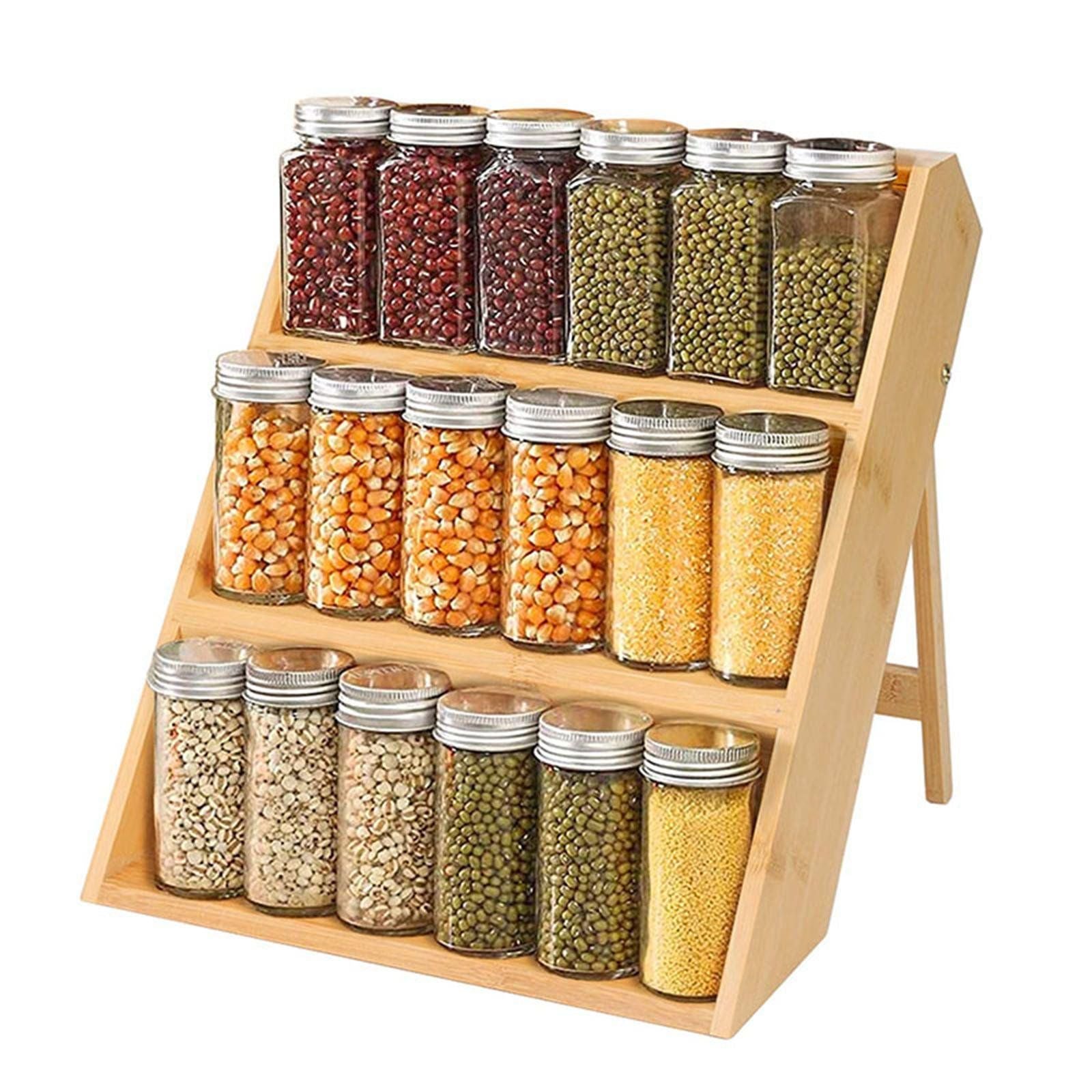 Bamboo Spice Rack Organizer, Space Saving Seasoning Cabinet Shelf for Kitchen Makeup and Spice Storage