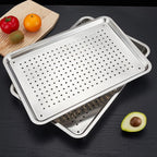 Stainless Steel Baking Sheet Tray, Perforated Cookie Pan and Food Serving Tray for Baking, 27 x 20 x 2.5 cm
