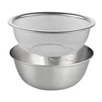 2 Pcs 304 Stainless Steel Colander With Mixing Bowl, Drainer Basket and Rinser for Pasta Rice Fruit, 18 cm