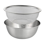 2 Pcs 304 Stainless Steel Colander With Mixing Bowl, Drainer Basket and Rinser for Pasta Rice Fruit, 18 cm