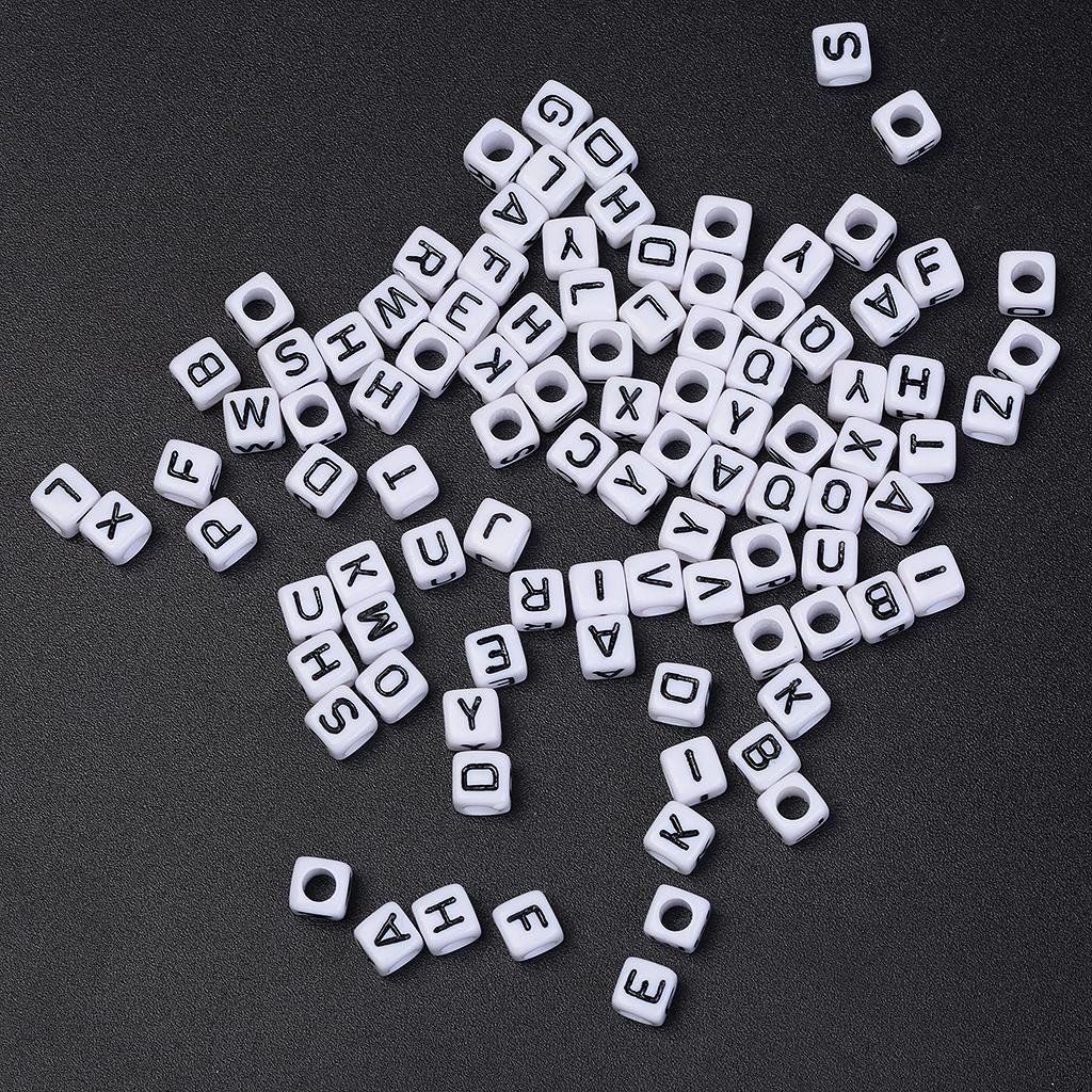 200 Pieces Mixed Square Acrylic Alphabet Beads, Large Hole Letter Charms for Bracelets Necklaces and Jewelry Making, 6 mm