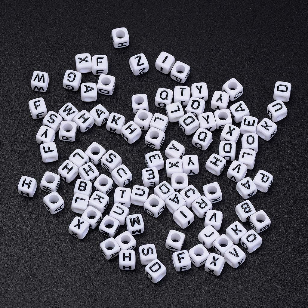 200 Pieces Mixed Square Acrylic Alphabet Beads, Large Hole Letter Charms for Bracelets Necklaces and Jewelry Making, 6 mm