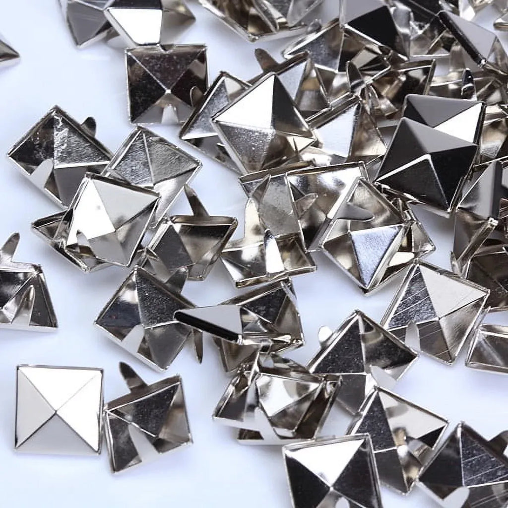 100 Pcs Pyramid Studs Spots Spikes Rivets for Punk Leathercraft DIY Biker Projects, 12 mm
