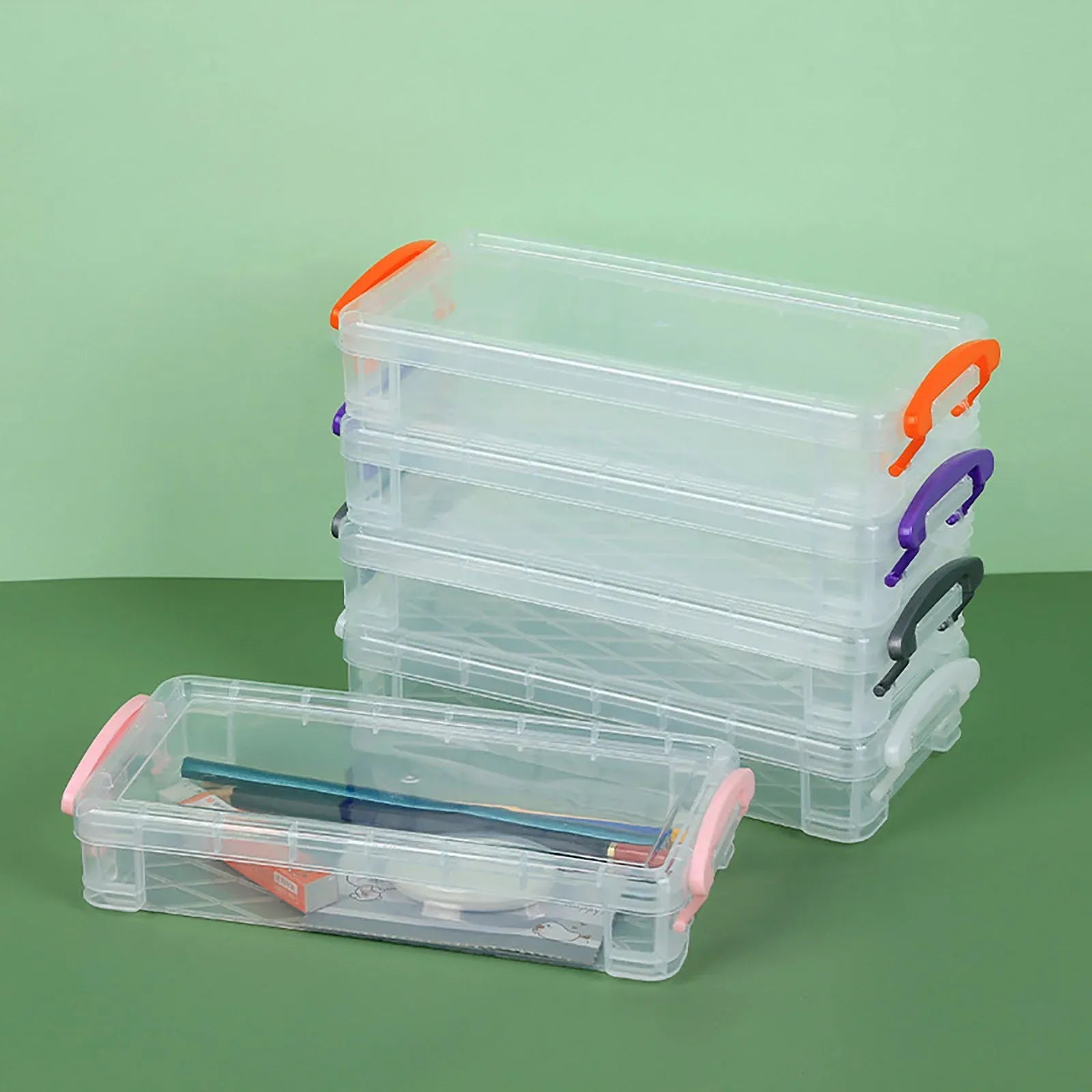 Large Capacity Clear Plastic Pencil Case With Snap Tight Lid, Crayon and Marker Storage Box