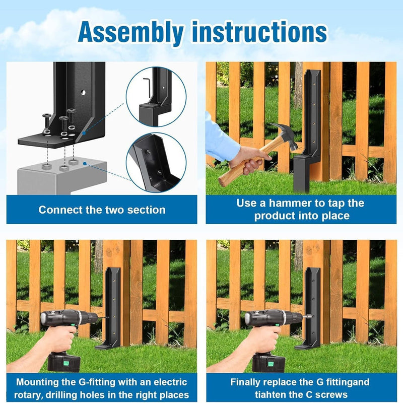 2 Piece Fence Post Repair Kit, Steel Brackets for Broken or Rotted Wooden Posts for Garden Yard Patio Fences