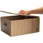 Bamboo Storage Box With Handles, Stackable Organizer Bin for Toys Bedding Clothes Closet Office Shelf, 14 x 11 x 6.5 in