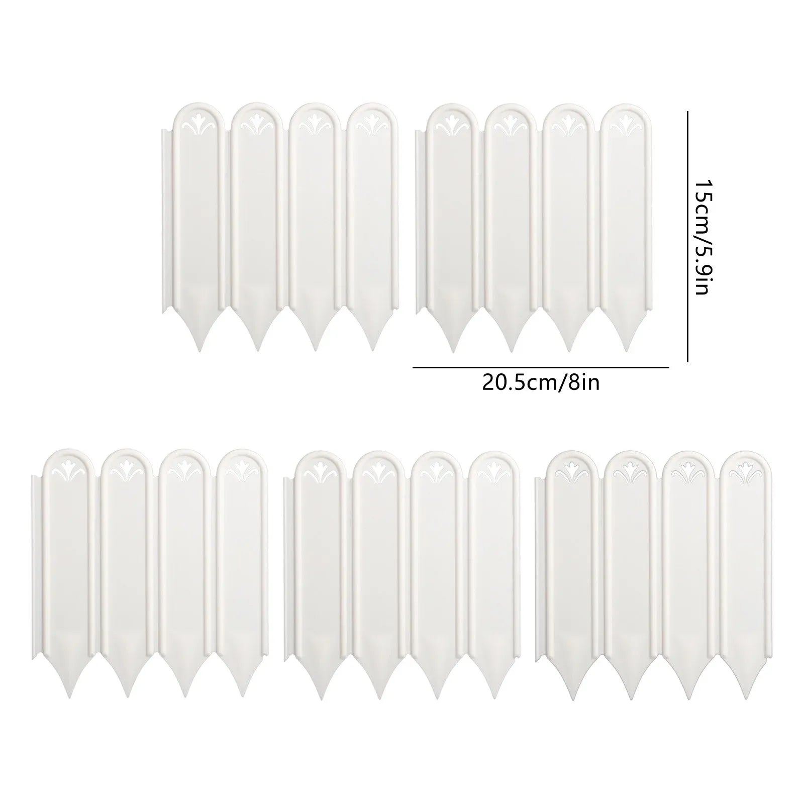 5 Pack Plastic Garden Fence Edging, Decorative Picket Border for Lawn Flower Bed and Yard, 8 x 5.9 in