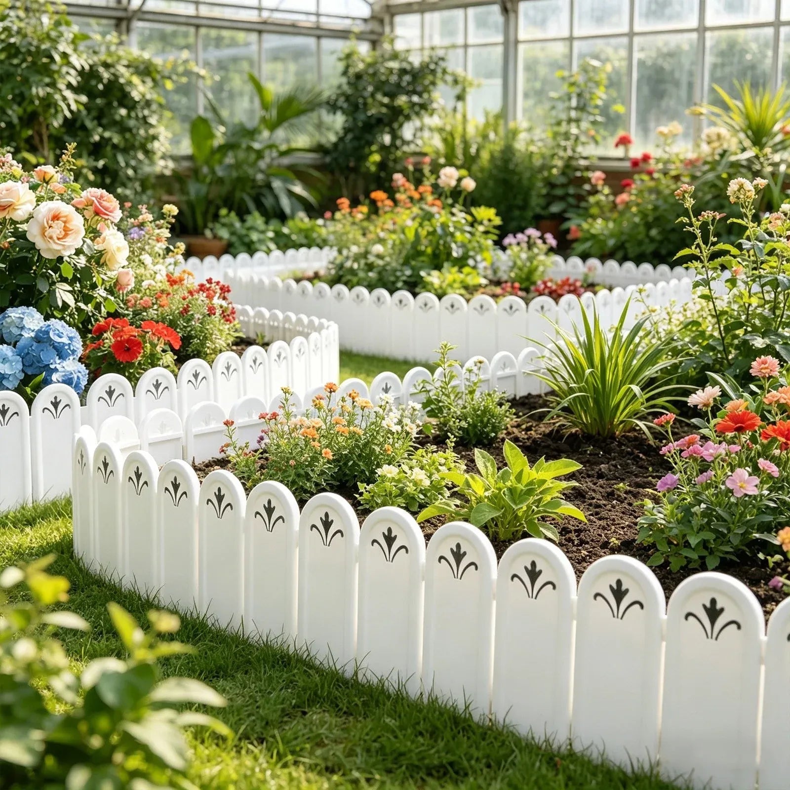 5 Pack Plastic Garden Fence Edging, Decorative Picket Border for Lawn Flower Bed and Yard, 8 x 5.9 in
