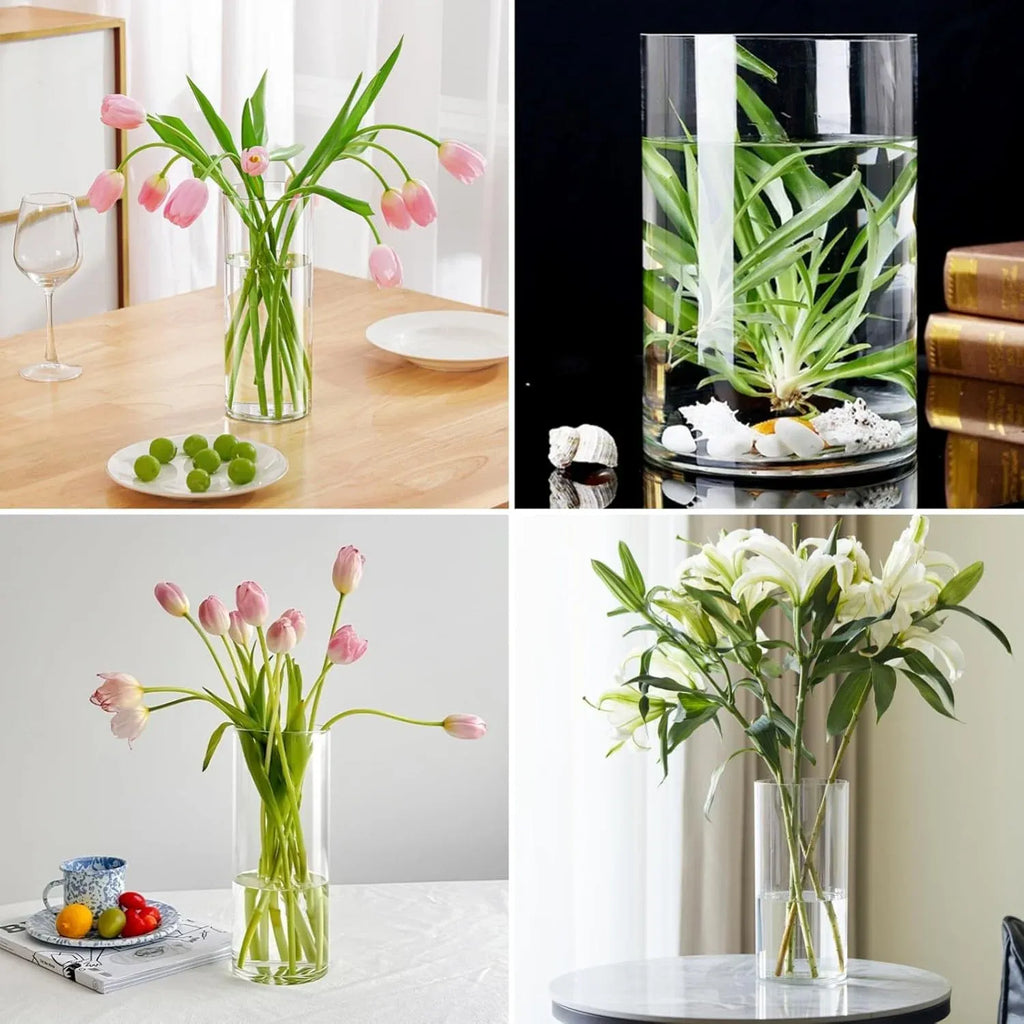 Acrylic Cylinder Vase, Tall Unbreakable Plastic Hurricane Vase for Wedding Bouquet Centerpieces
