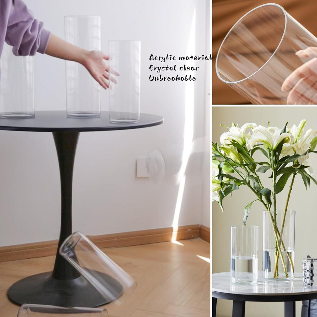 Acrylic Cylinder Vase, Tall Unbreakable Plastic Hurricane Vase for Wedding Bouquet Centerpieces