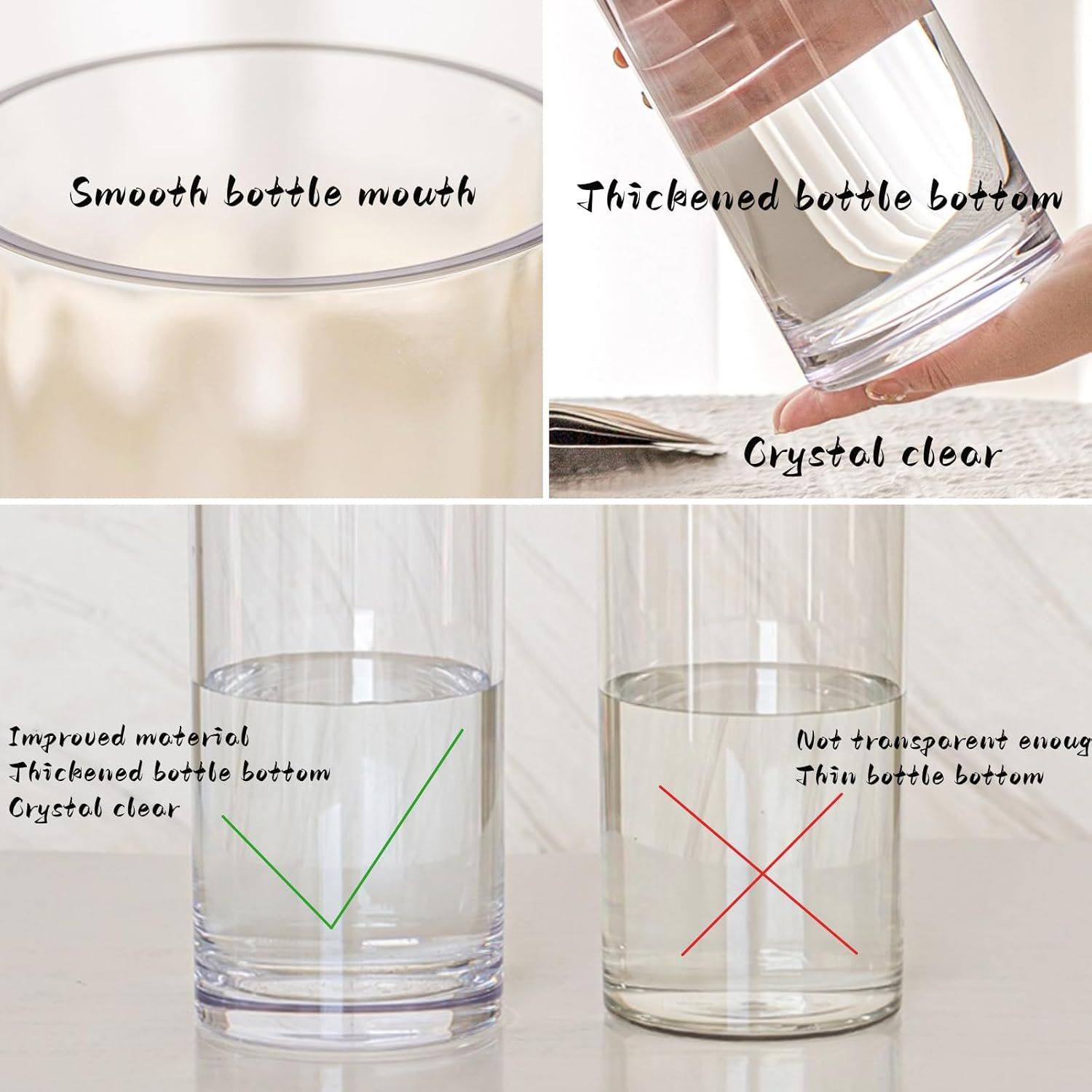 Acrylic Cylinder Vase, Tall Unbreakable Plastic Hurricane Vase for Wedding Bouquet Centerpieces