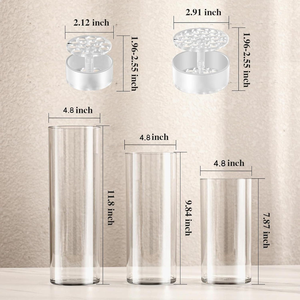 Acrylic Cylinder Vase, Tall Unbreakable Plastic Hurricane Vase for Wedding Bouquet Centerpieces