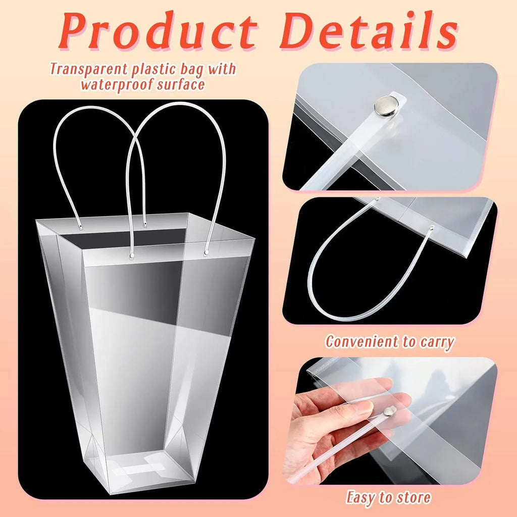 Clear Flower Bouquet Bags With Handles, Large Transparent Florist Gift Packaging for Wedding Birthday and Valentines Day