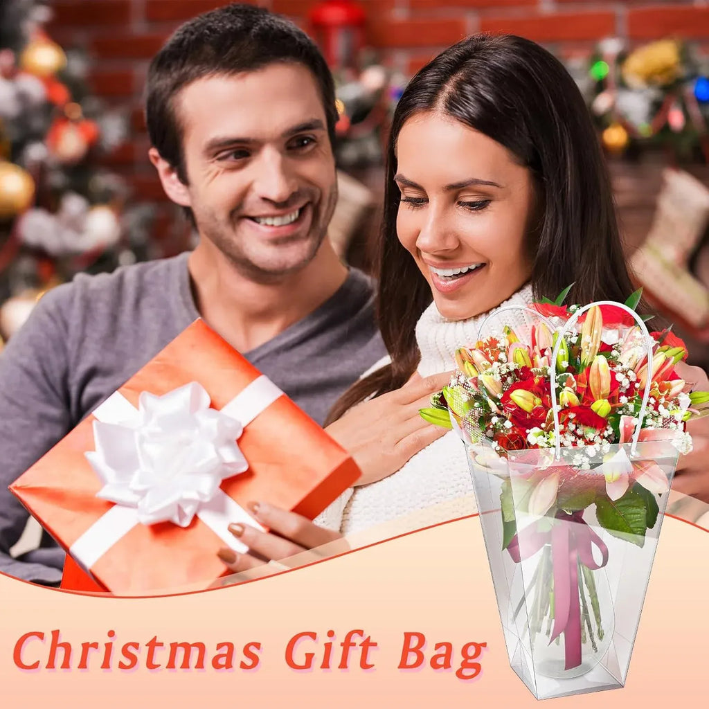 Clear Flower Bouquet Bags With Handles, Large Transparent Florist Gift Packaging for Wedding Birthday and Valentines Day