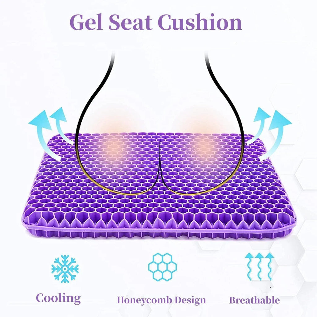 Gel Seat Cushion for Long Sitting, Double Thick Cooling Office Chair Car Wheelchair Pad for Back Hip Sciatica and Tailbone Relief