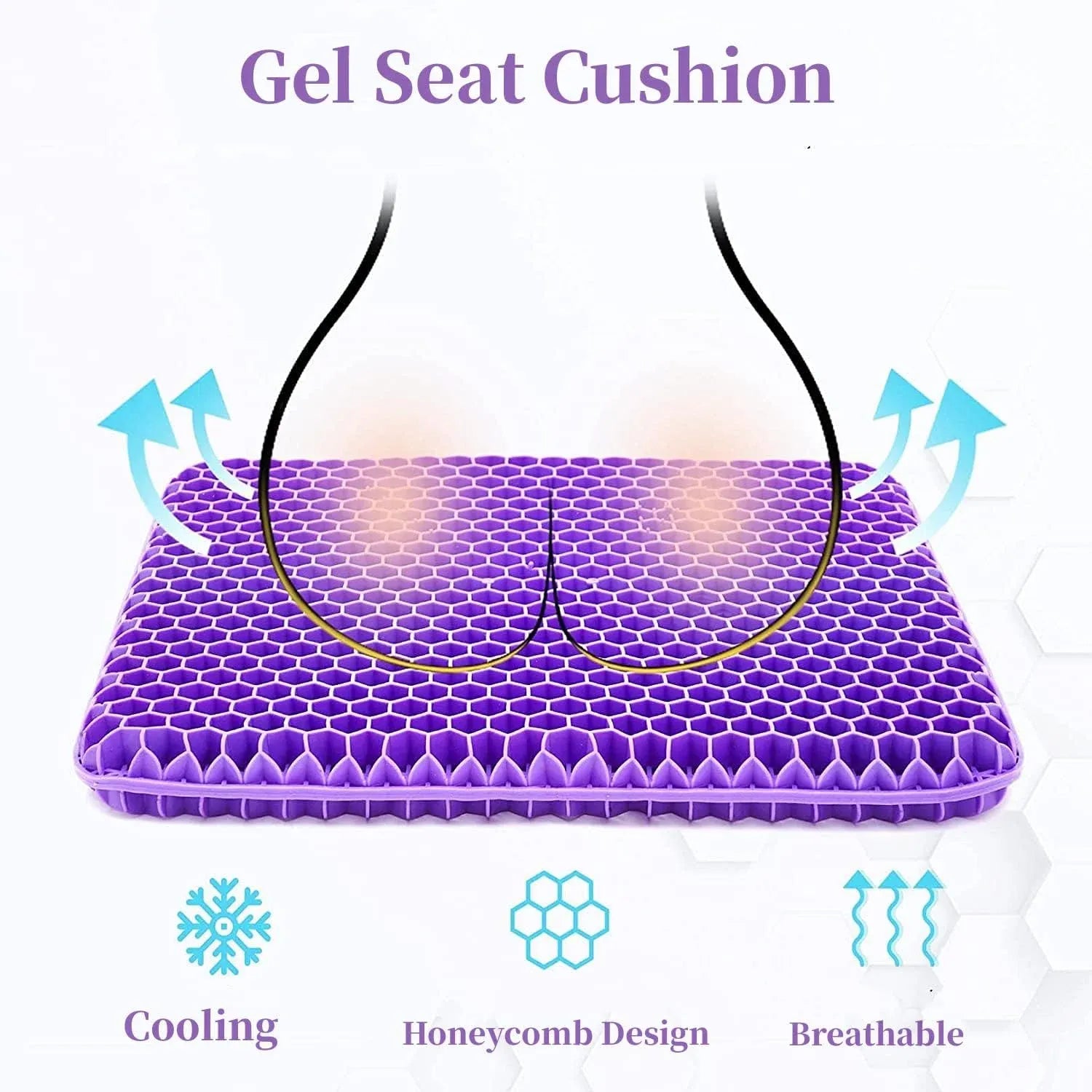 Gel Seat Cushion for Long Sitting, Double Thick Cooling Office Chair Car Wheelchair Pad for Back Hip Sciatica and Tailbone Relief