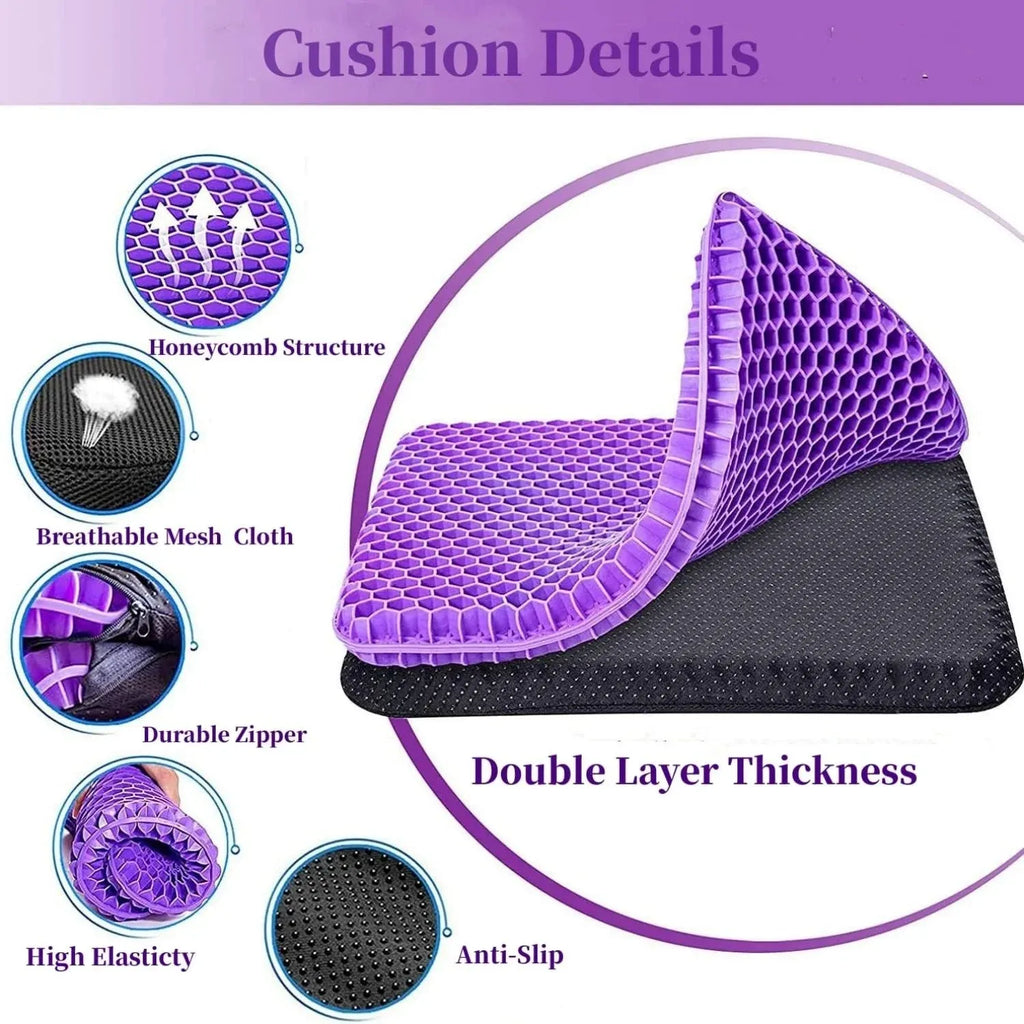 Gel Seat Cushion for Long Sitting, Double Thick Cooling Office Chair Car Wheelchair Pad for Back Hip Sciatica and Tailbone Relief