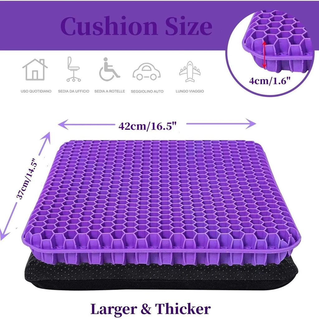 Gel Seat Cushion for Long Sitting, Double Thick Cooling Office Chair Car Wheelchair Pad for Back Hip Sciatica and Tailbone Relief