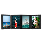 4 Panel Black Folding Hinged Picture Frame, Rustic Wood Tabletop Family Photo Collage Stand, 5 x 6 in