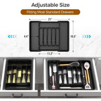 Black Extra Large Expandable Silverware Organizer, BPA Free Food Safe Cutlery and Kitchen Utensil Drawer Tray
