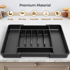 Black Extra Large Expandable Silverware Organizer, BPA Free Food Safe Cutlery and Kitchen Utensil Drawer Tray