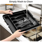 Black Extra Large Expandable Silverware Organizer, BPA Free Food Safe Cutlery and Kitchen Utensil Drawer Tray