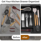 Black Extra Large Expandable Silverware Organizer, BPA Free Food Safe Cutlery and Kitchen Utensil Drawer Tray