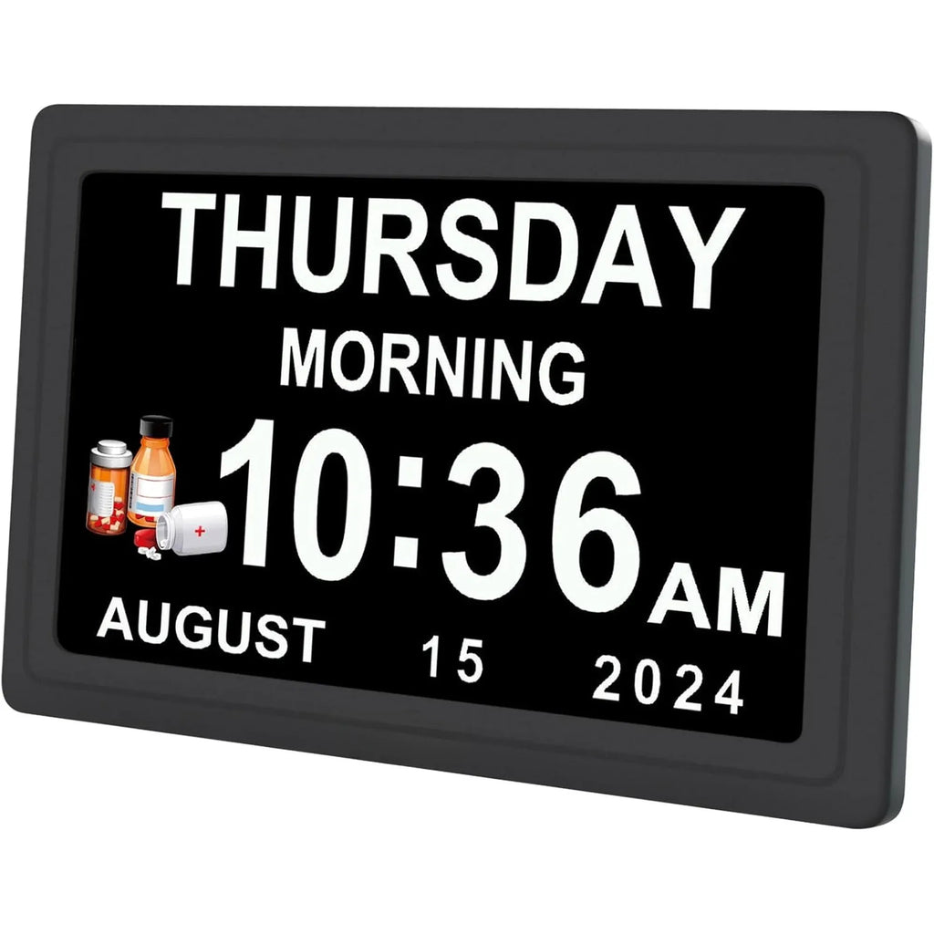 Dementia Digital Clock for Seniors, Extra Large Electric Calendar Clock With 20 Alarms Auto DST and HD Display, 10 in, 1024 x 600P