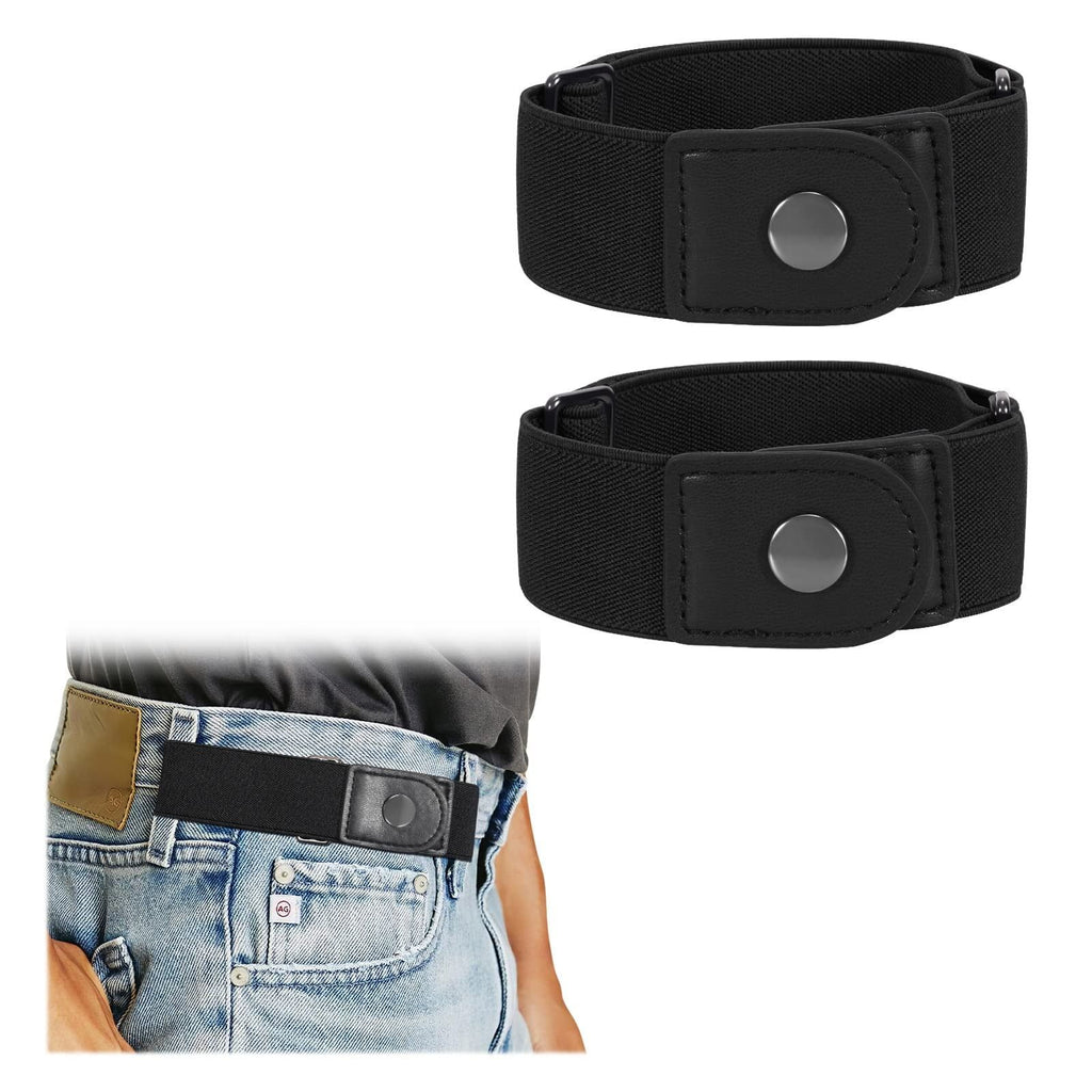 Black No Buckle Stretch Belt, Elastic Invisible Side Waist Belt for Jeans Women and Men