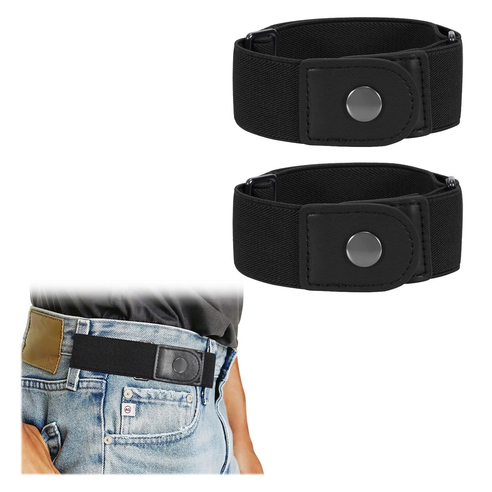 Black No Buckle Stretch Belt, Elastic Invisible Side Waist Belt for Jeans Women and Men