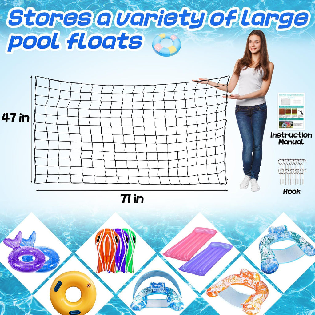 1 Pack Extra Large Pool Toy Float Storage Net, Heavy Duty Elastic Mesh Organizer for Poolside Fence Toys and Rafts, 71 x 47 in
