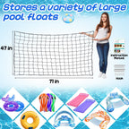 1 Pack Extra Large Pool Toy Float Storage Net, Heavy Duty Elastic Mesh Organizer for Poolside Fence Toys and Rafts, 71 x 47 in